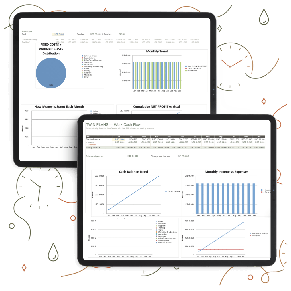 Twin Plans — Undated Digital Planner & Budget Spreadsheet Bundle