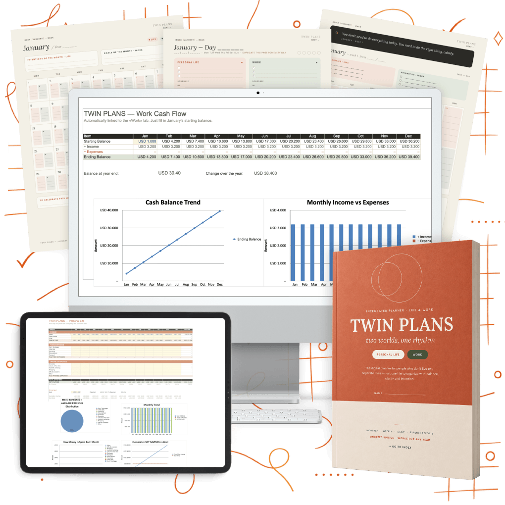 Twin Plans — Undated Digital Planner & Budget Spreadsheet Bundle